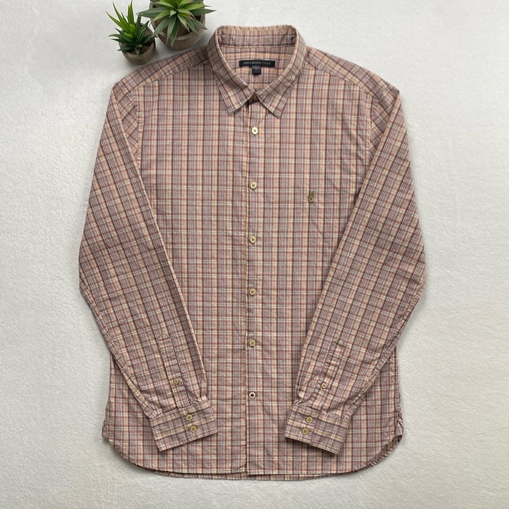 John Varvatos Star USA Logo Embroidered Plaid Long Sleeve Button Up Shirt